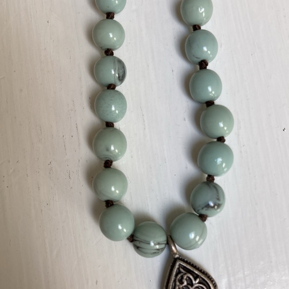 Amulet Pendant Necklace, Lucite Turquoise beads, silver plated box chain - Picture 10 of 10